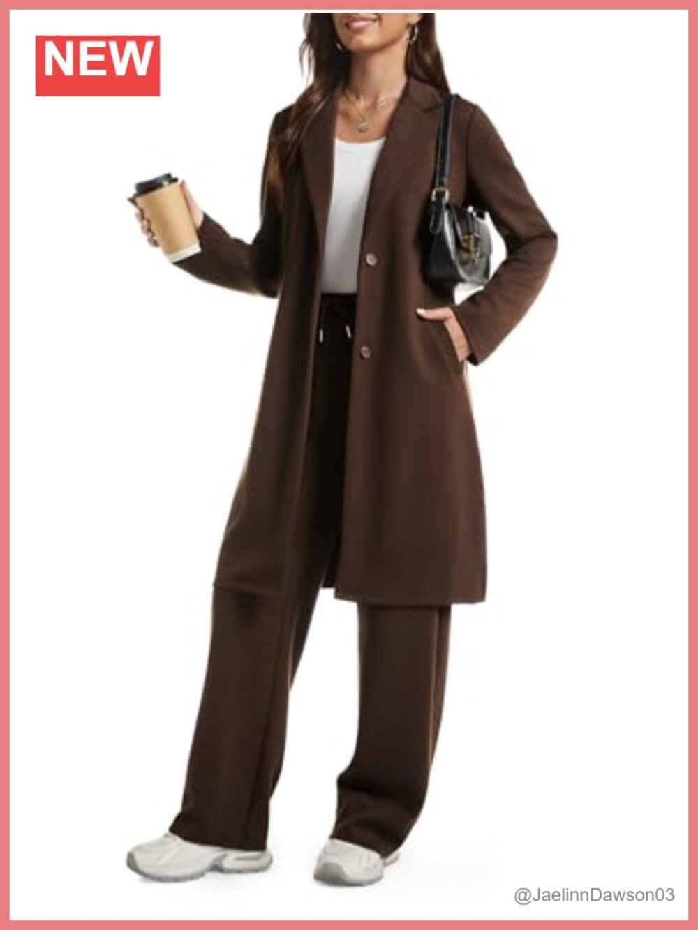Women's 2 Piece Lounge Set Notched Collar Pea Coat Wide Leg Pants Rayon Blend